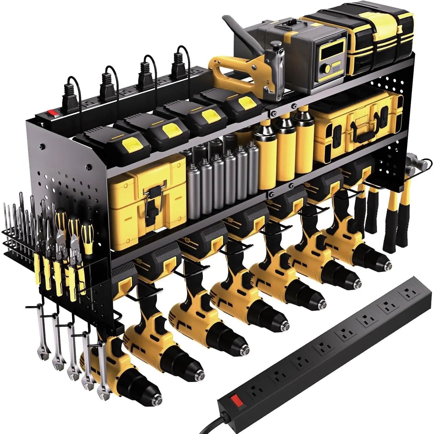 Power Tool Organizer with  Station, Heavy Duty Modular Wall Mount Rack for Garage & Shed Organization, 9 Drill Holders, Fathers Day Anniversary Birthday Gifts for Men Dad Him Husband