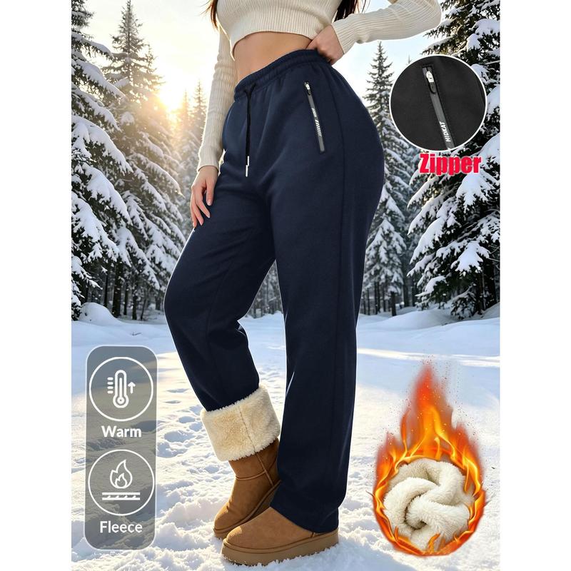 Women's Winter Fleece Lined Sports Pants, Zippered Pockets, Elastic Waistband, Suitable for Women's Running Casual Pants, Suitable for Daily or Casual Wear on Snow Walking