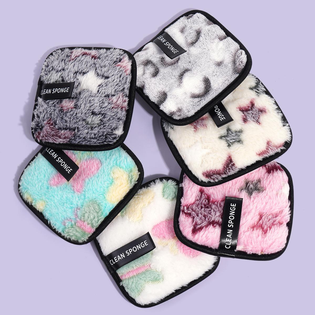 MAANGE Travel Reusable Makeup Remover Pads, Makeup Remover Tool, 6 Counts Colorful Facial Cleaning Puffs, Face Wash Sponges, Square Shape Fluffy Face Washing & Skin Cleansing Pads, Comfort Hygiene Products, Christmas Gift