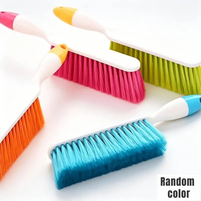 6pcs Set - 1 Thickened Plastic Dust Brush and 5 Adhesive Hooks Combo, Long-Handle Cleaning Brush with Colorful Bristles (Colors Random), Large Dusting Broom with Hanging Hole Design for Removing Dust, Suitable for Floors, Sofas, Kitchens