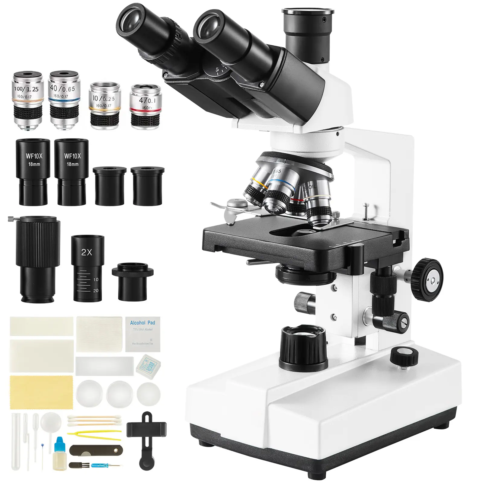 Compound Trinocular Microscope, 40X-5000X Magnification Trinocular Compound Lab Microscope with Two-Layer Mechanical Stage, External Interface, LED Illumination and Microscope Slides Included