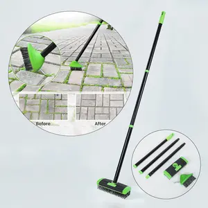 3-in-1 Weed Remover Brush Kit, Detachable Long Handle Crevice Cleaning Tool with Steel Wire Weed Brush for Driveway, Patio, Sidewalk, Garden