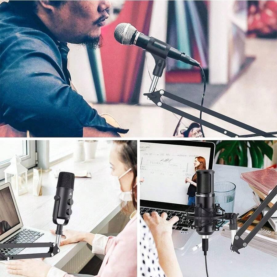 Adjustable Microphone Stand, Suspension Boom Scissor Arm Mic Bracket, Desk Mic Stand for Studio Recording Live Video Broadcasting Online Singing, Bedroom Accessories