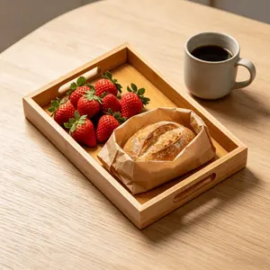 1pc Bamboo Wood Tea Tray, Hotel Restaurant Serving Tray, Right Angle Tea Water Dish, Home Use Bamboo Plate, Fruit Tray for Dining Room