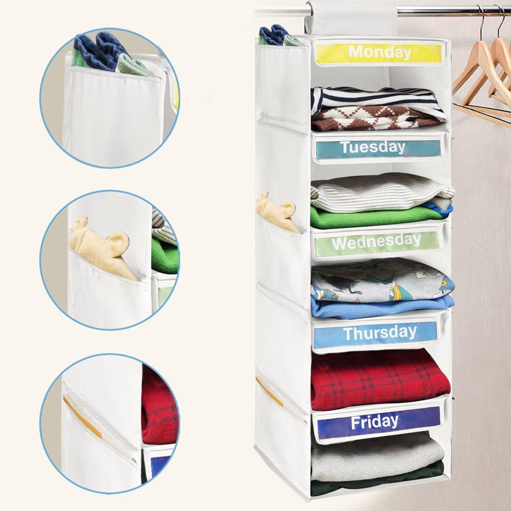 5 Layer Hanging Clothes Storage Rack, 1 Count Weekly Hanging Clothes Organizer, Multifunctional Hanging Storage Rack for Home Bedroom
