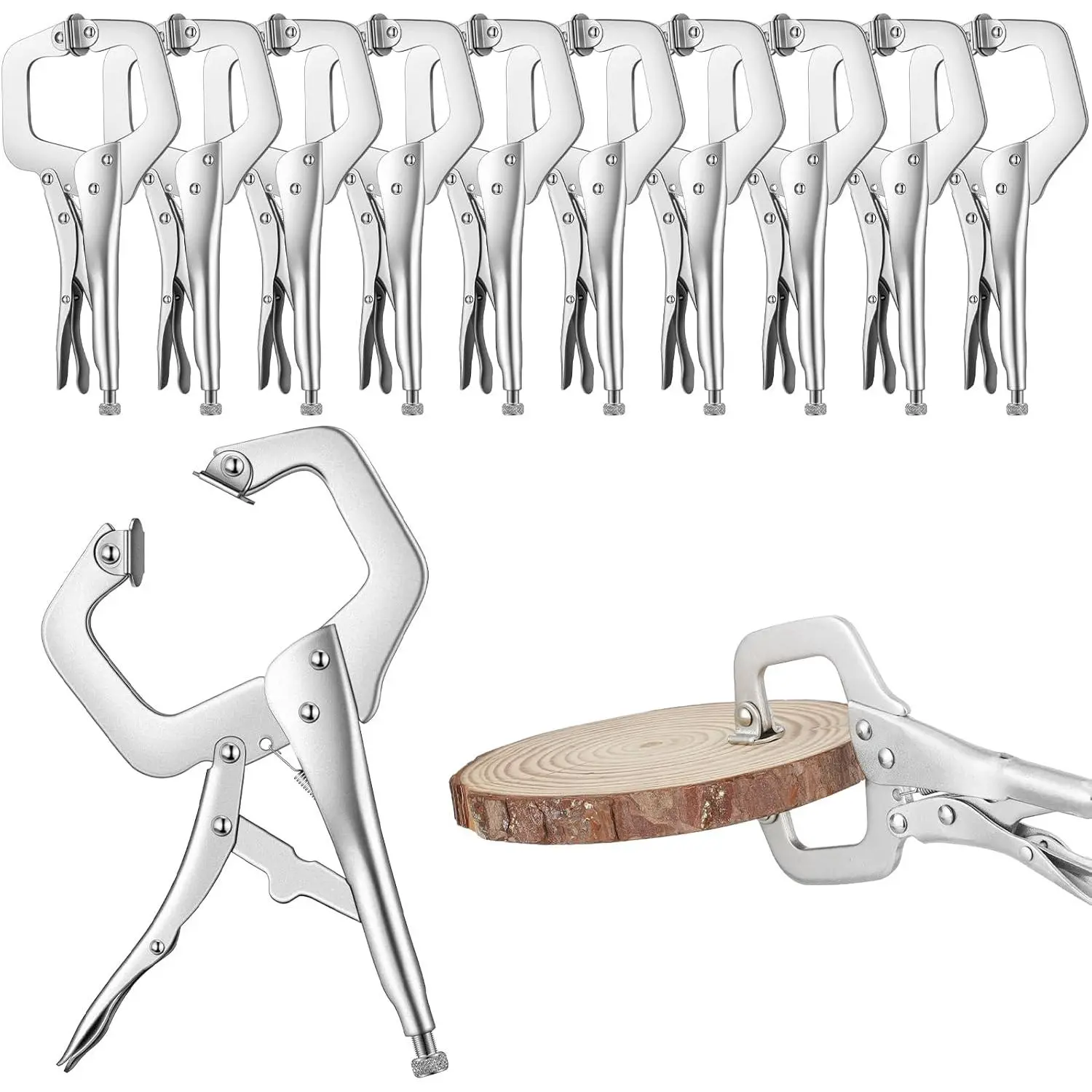 10 Pcs Locking C Clamp, Locking Pliers Adjustable Welding Clamp with Regular Tip and Swivel Pad  Shop Home Farm and Auto Workshop Woodworking, Cabinetry, Repair (4 Inch)