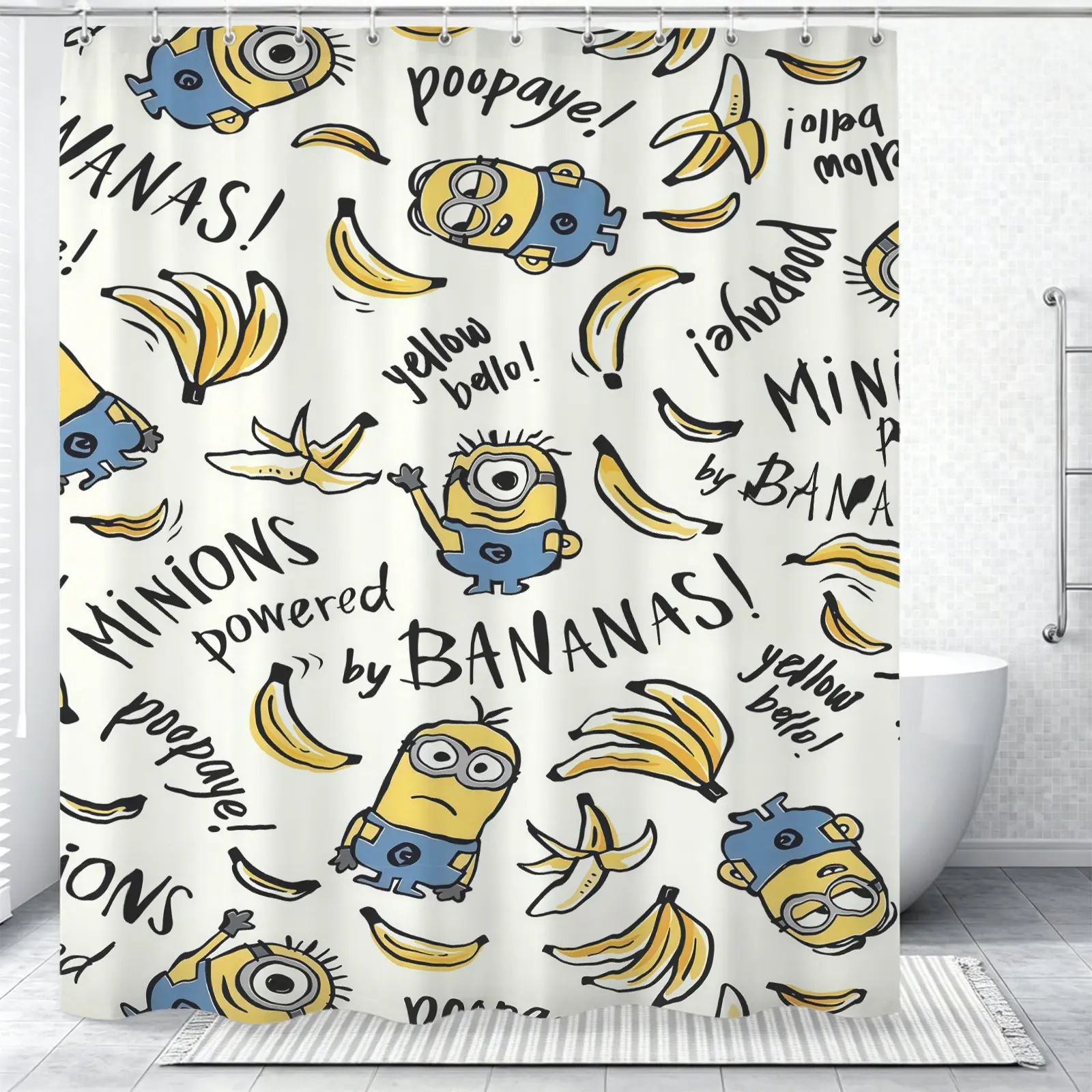 1 Set Of 72 × 72 Inch Cute Cartoon Minion Printed Pattern Funny Shower Curtains, Personalized And Fashionable Bathroom Decoration, Waterproof And Stain Resistant Machine Washable Polyester Material, Suitable For Bathrooms And Apartment Shower Areas