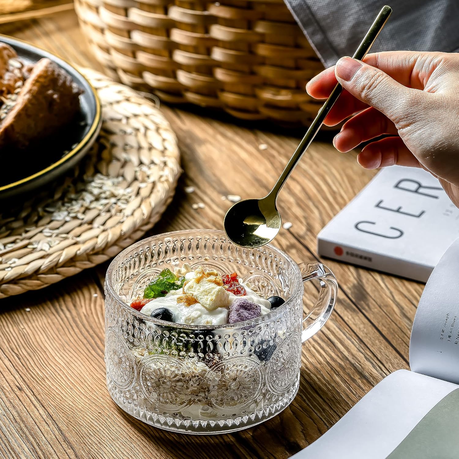 4 Pack Large Capacity Glass Drinking Cups 930ml Bamboo Lids Plastic Lids Stainless Steel Straws Cleaning Brushes For Iced Coffee Smoothie Juice Mugs