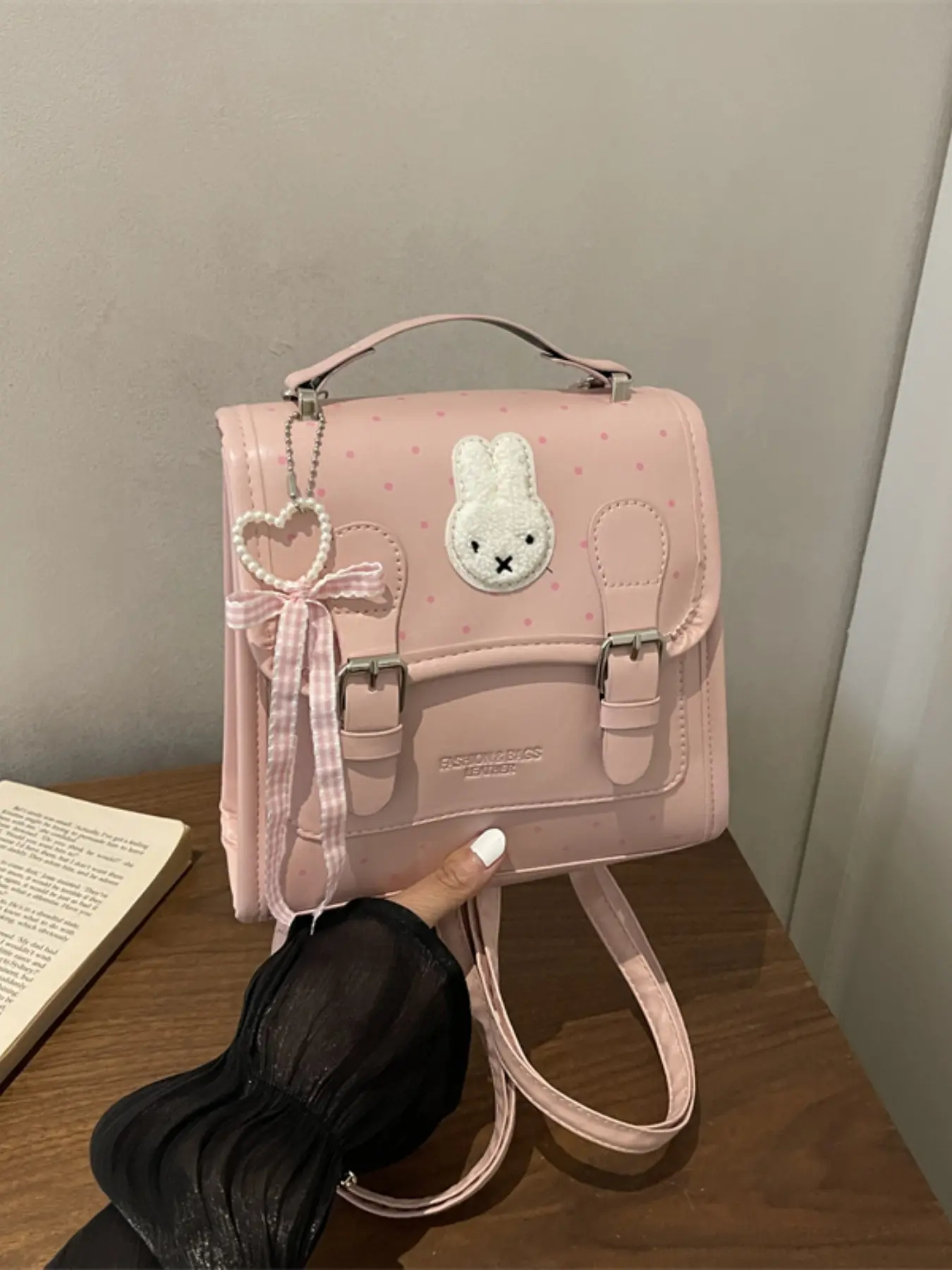 New Cartoon Rabbit Kindergarten Backpack, Polka Dot Girls' Mini Shoulder Bag, Fashionable Korean Style Casual School Bag, Kawaii Backpack