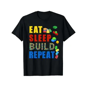 Eat Build Repeat Building Bricks Blocks Master Builder T-Shirt for Boys Fashion Trend Bottoming Shirt Breathable, Casual Comfortable Top Streetwear Fashion Casual Summer Tee Crew Neck Short Sleeve T-Shirt Best Gift for Boy Girl