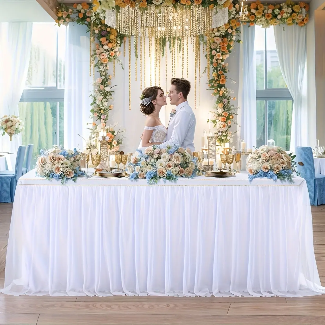 1pc Two-Layer Table Skirt with Sheer Fabric, Soft and Wrinkle-Free, Princess Style Tablecloth for Weddings, Parties, Birthdays, Baptisms