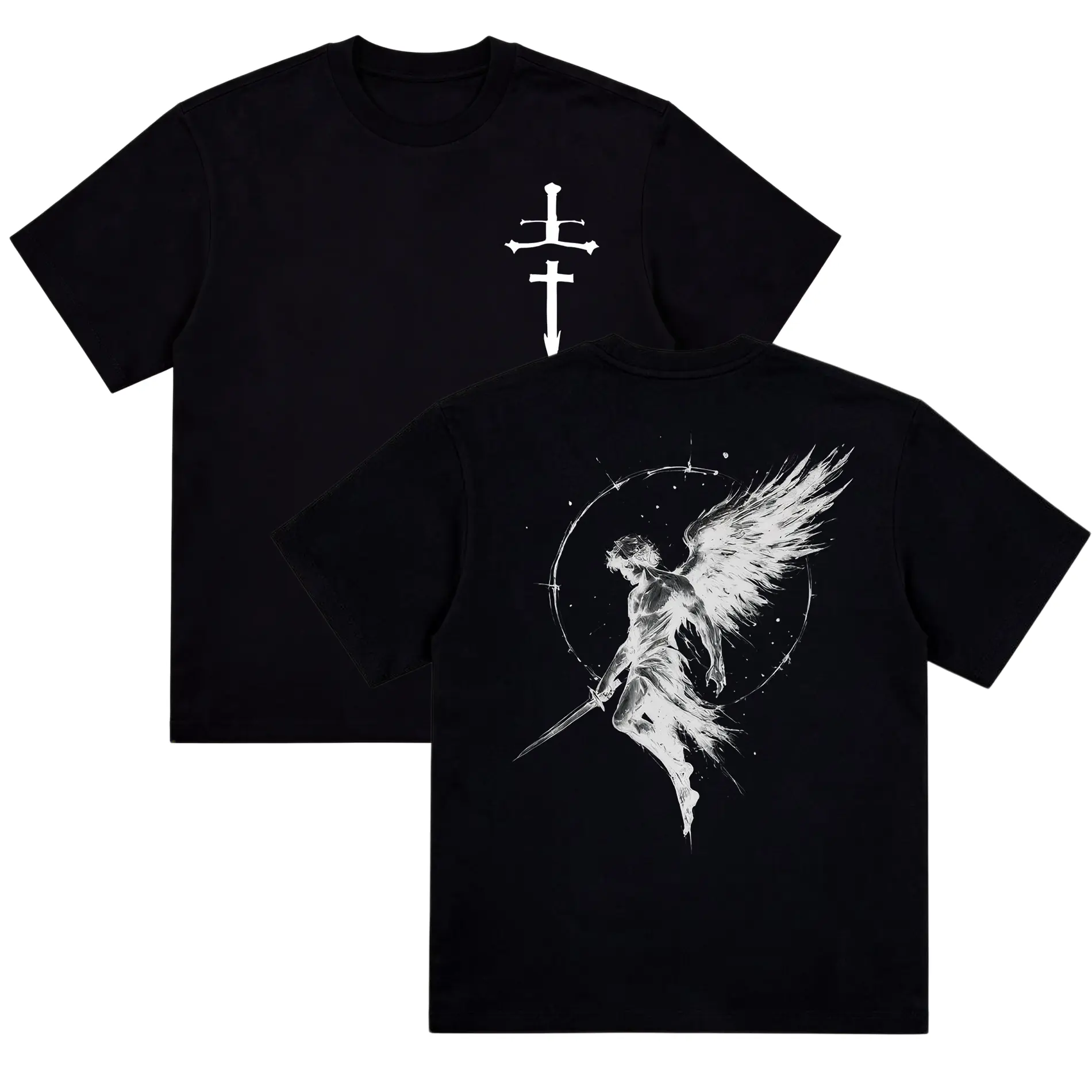 Fallen Angel Sword  Tee - Vintage Heavy CottonGraphic T-Shirt for Men, Oversized BreathableStreetwear Crew Neck Short Sleeve Couple Style Casual Top