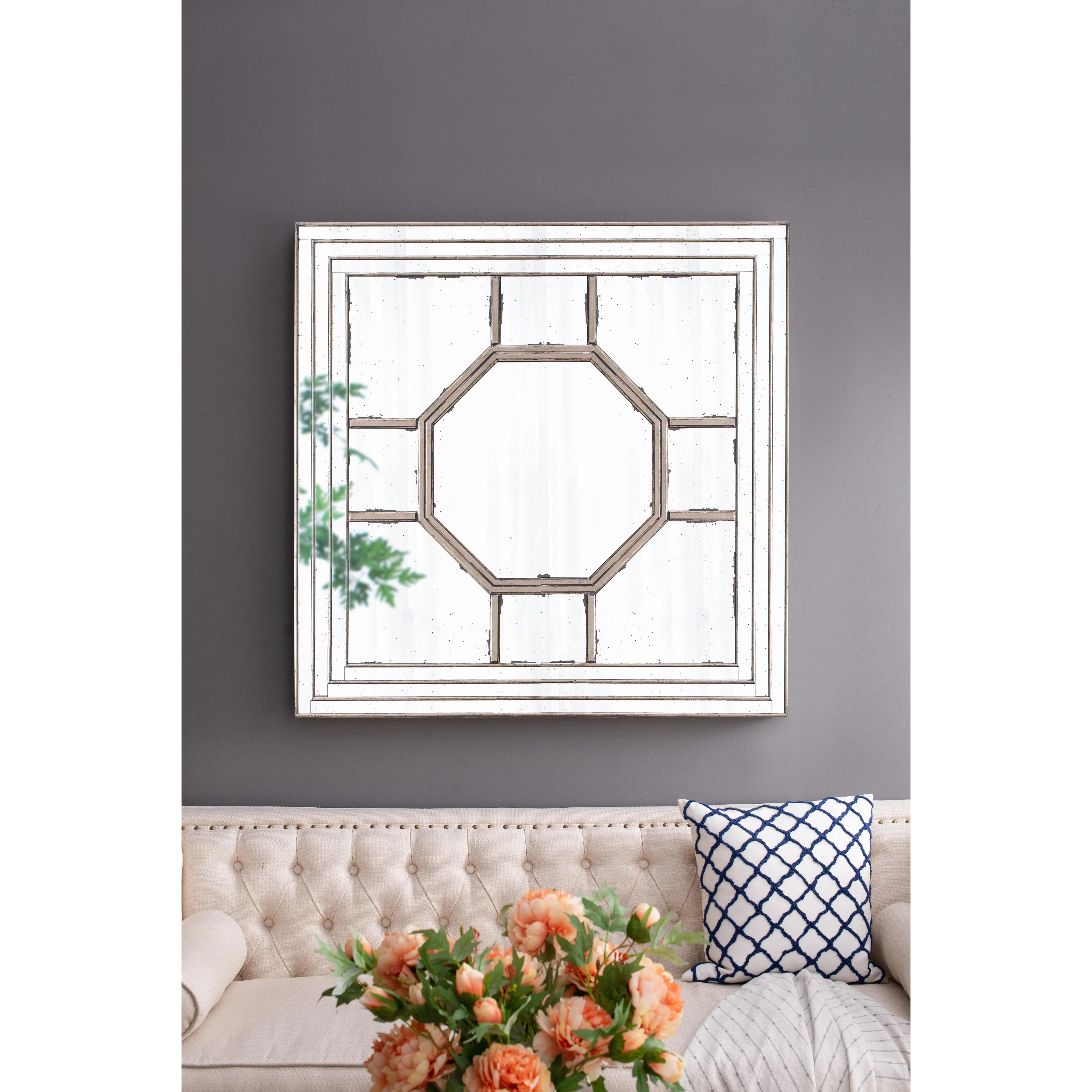 ARCH 48x48 Inch Antique Style Decorative Square Wall Mirror with Mirrored Frame, Wall Decor for Living Room Entryway, Console Lean Against Wall, Large Wall Mirror for Home Decor, Vintage Design, Home Furniture and Household Product Search Terms