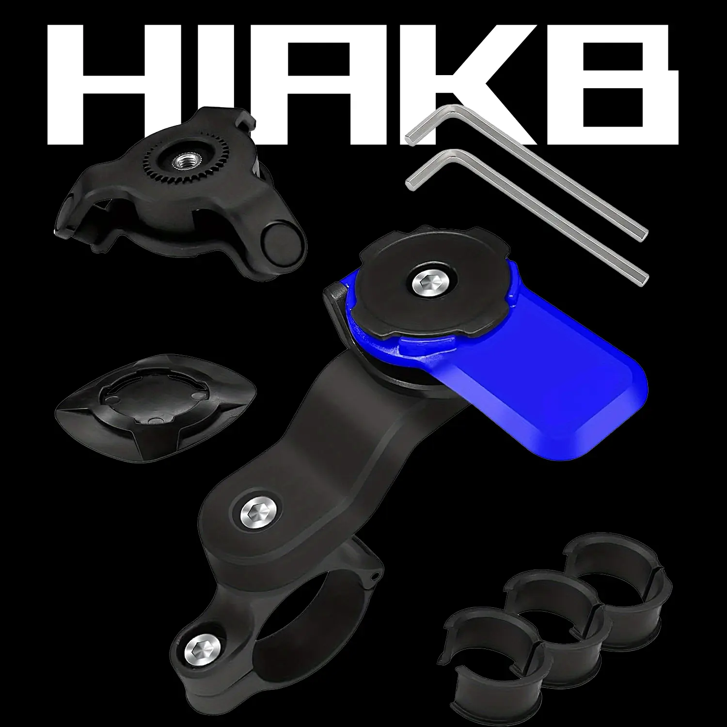 HIAKB Motorcycle Phone Mount - Bike Handlebar/Fork Stem Holder Case with 360° Rotation, Shock Absorption for 4.7In-7.2In Smartphones, GPS Riding Navigation (Blue)