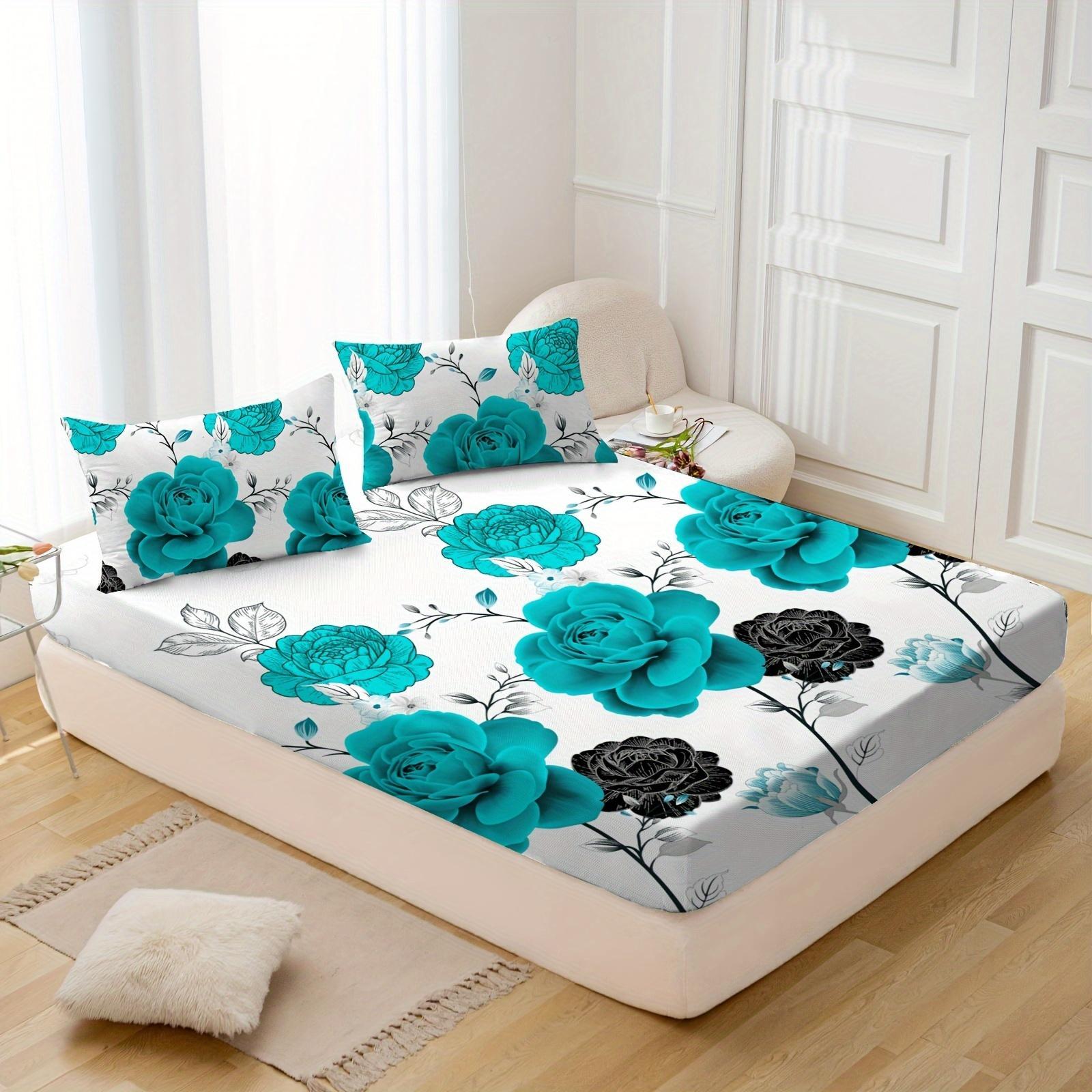 Floral Pattern Bedding Set, 1 Count Bedspread & 1 Count Fitted Sheet & Pillowcase without Filler, Soft Comfortable Bedding Set for Home Bedroom, Comfy Bed Sets, Bed Sheets Set