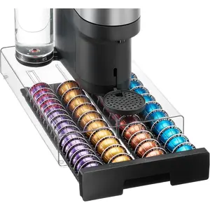Coffee Pod Drawer Organizer for Nespresso Vertuo Pods, Holds 40 Large or 60 Small Capsules, Acrylic Coffee Pod Holder with Smooth Pull-Out, Anti-Slip Clear Storage
