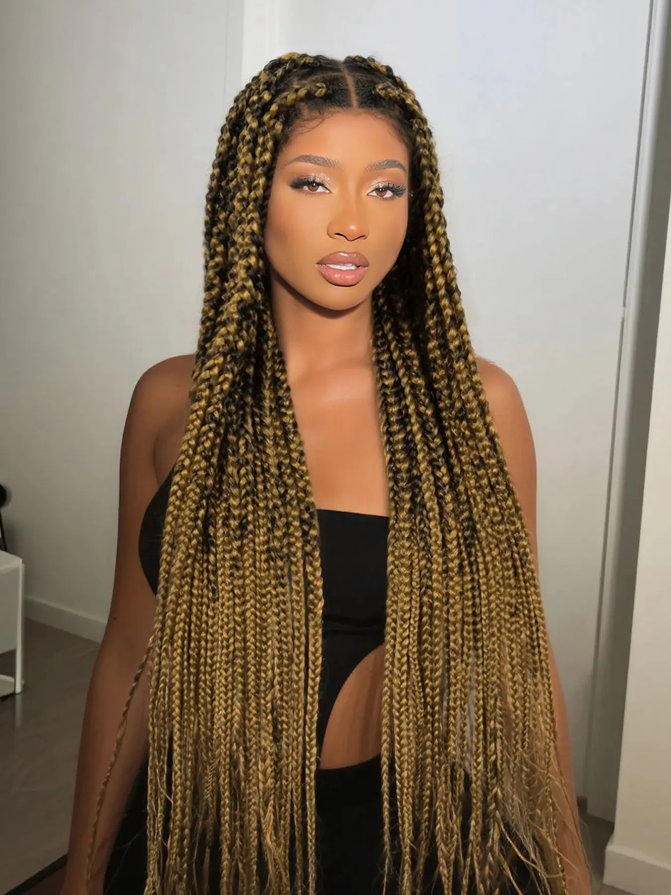 36 Inch Full Lace Wig, Handmade Square Part Knotless Jumbo Braids, Pre-Plucked Baby Hair, Adjustable Cap, Natural Look
