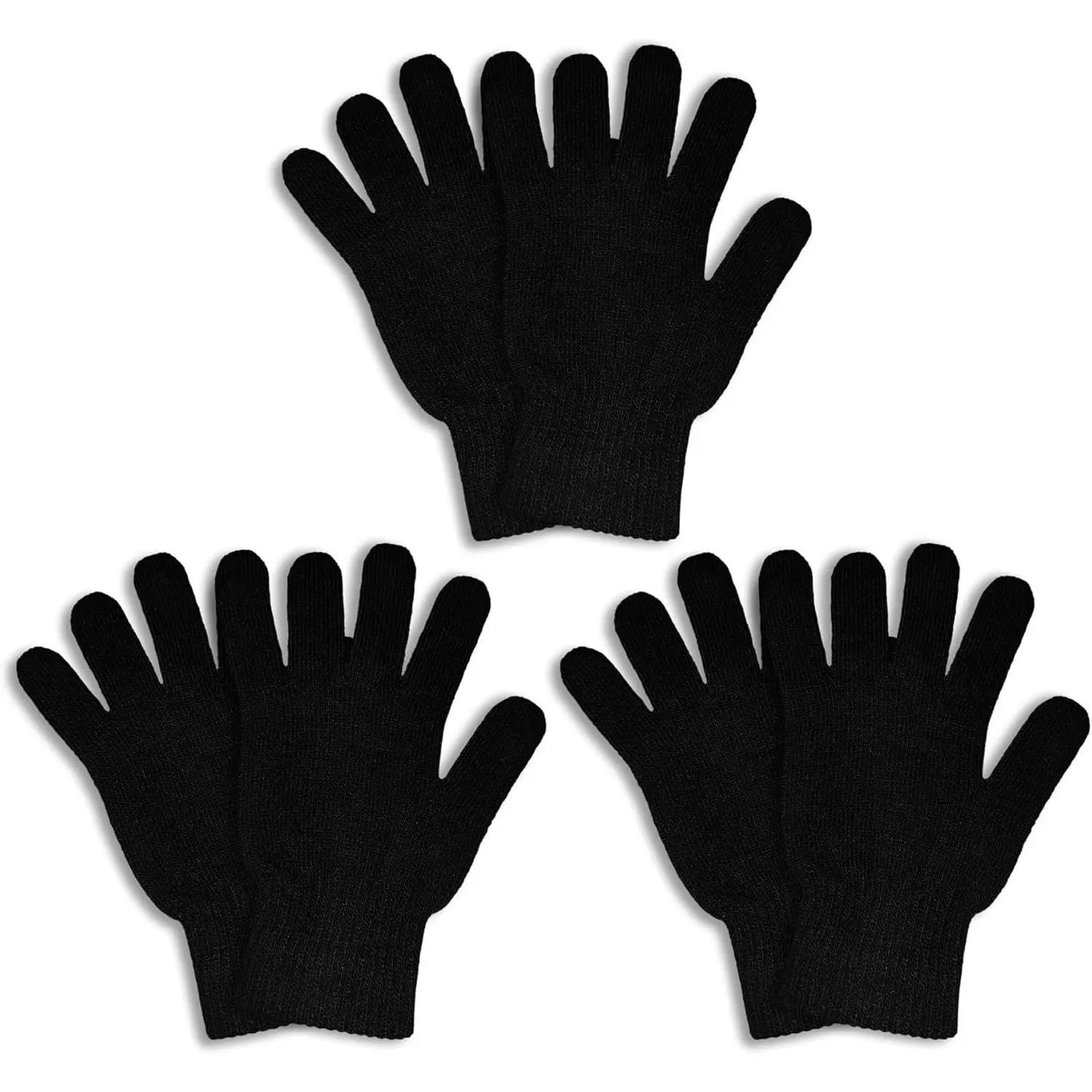 3 Pairs Winter Magic Gloves for Adults - Warm Stretchy Knit Unisex Gloves, Black(Gift)