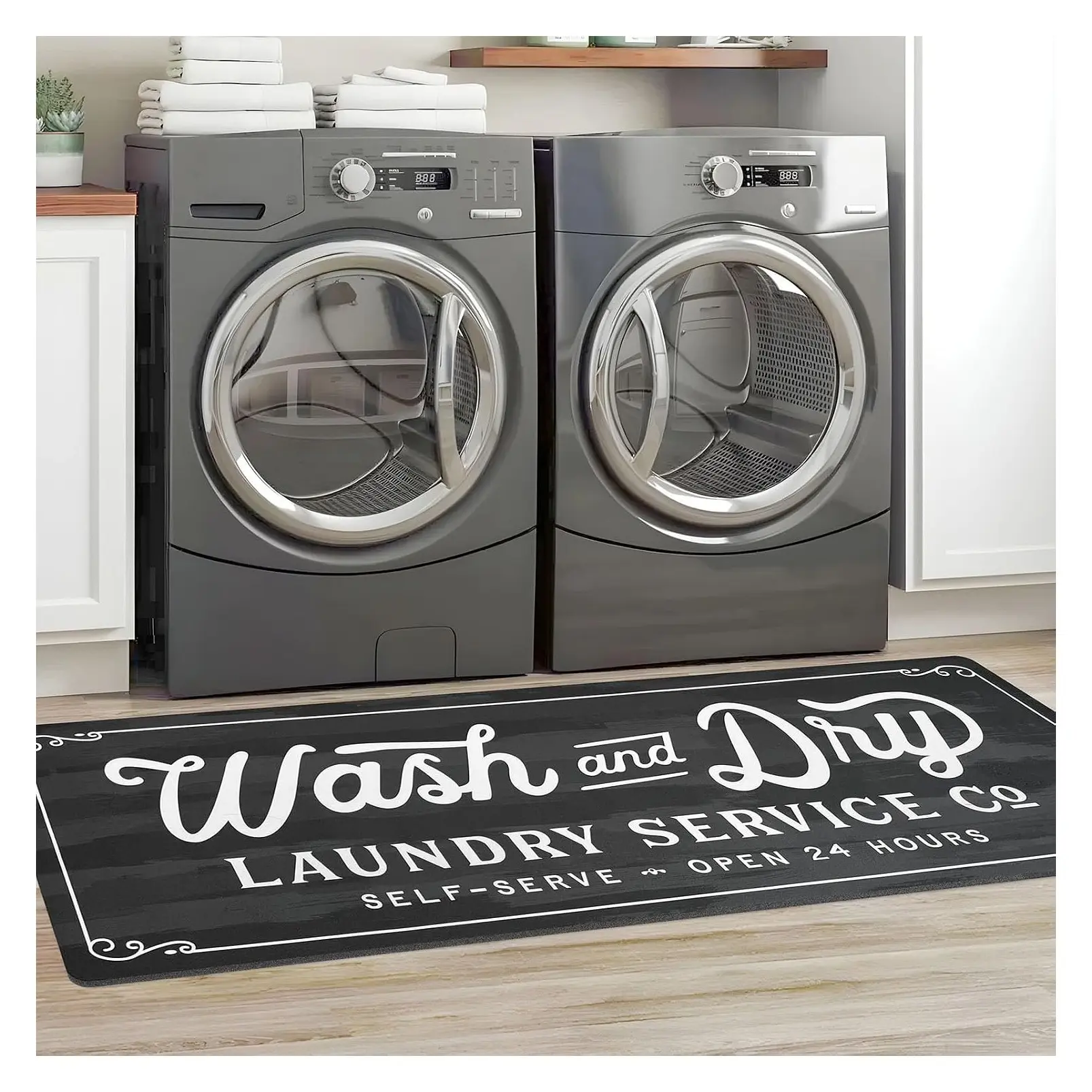 Laundry Room Rug Runner 20"x60" Non Slip Washable Waterproof Kitchen Mudroom Floor Mat Carpet Farmhouse Decor, Dark Grey, 1.7x5ftGift