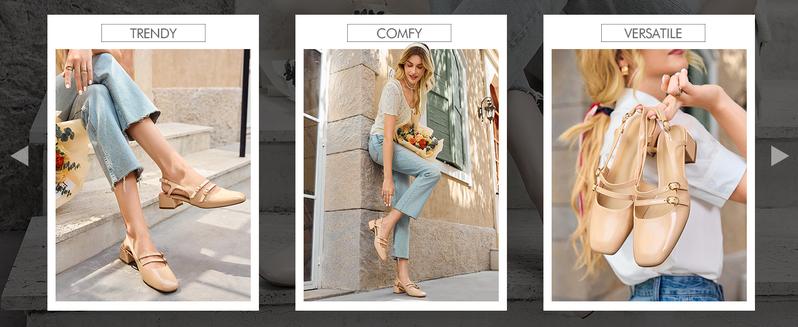 Coutgo Womens Mary Jane Chunky Low Heels Slingback Pumps Closed Square Toe Wedding Dress Shoes