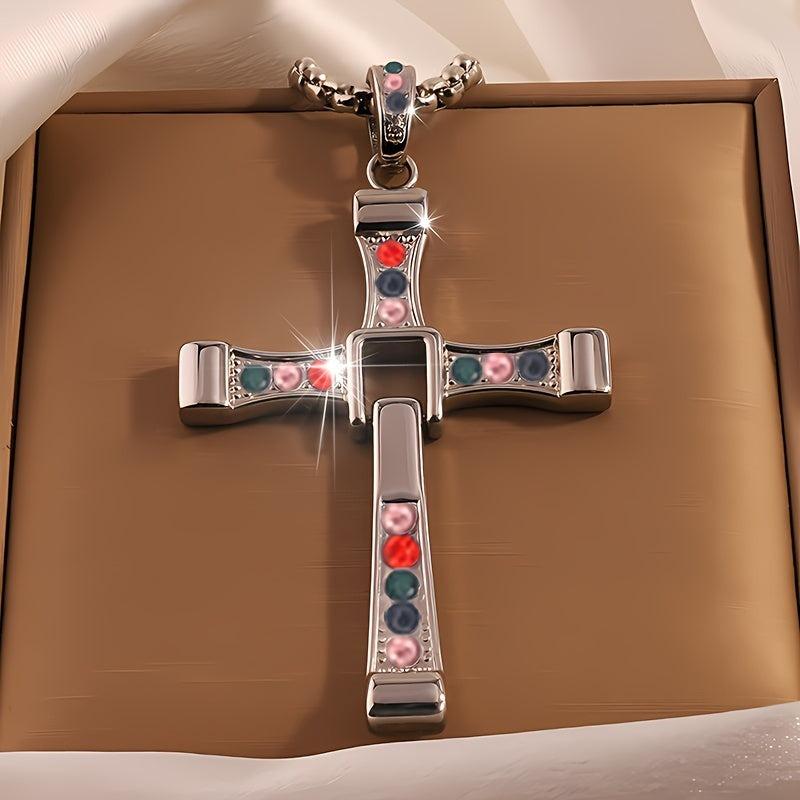 Cross Necklace for Men, Cross Pendant Necklace Stainless Steel Chains Sterling Silver Necklace Men's Cross Chain Jewelry Link Chain for Boys Fast and Furious