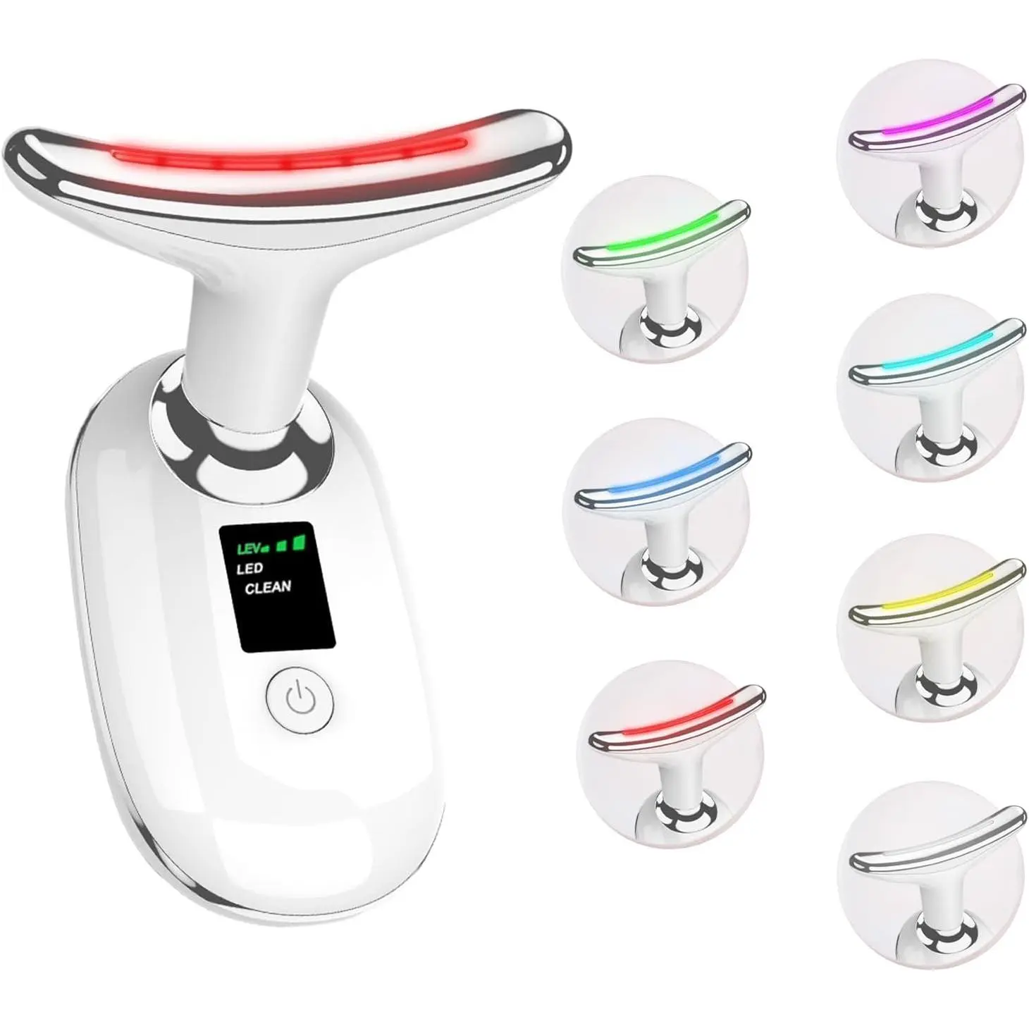 Facial Massager, 7 Color Led Face Neck Massager for Skin Care, LED facial massager tool for Neck with Heat & Vibration, Micro-Current Porable Facial Massager for Skin Care Home Use, Advanced White