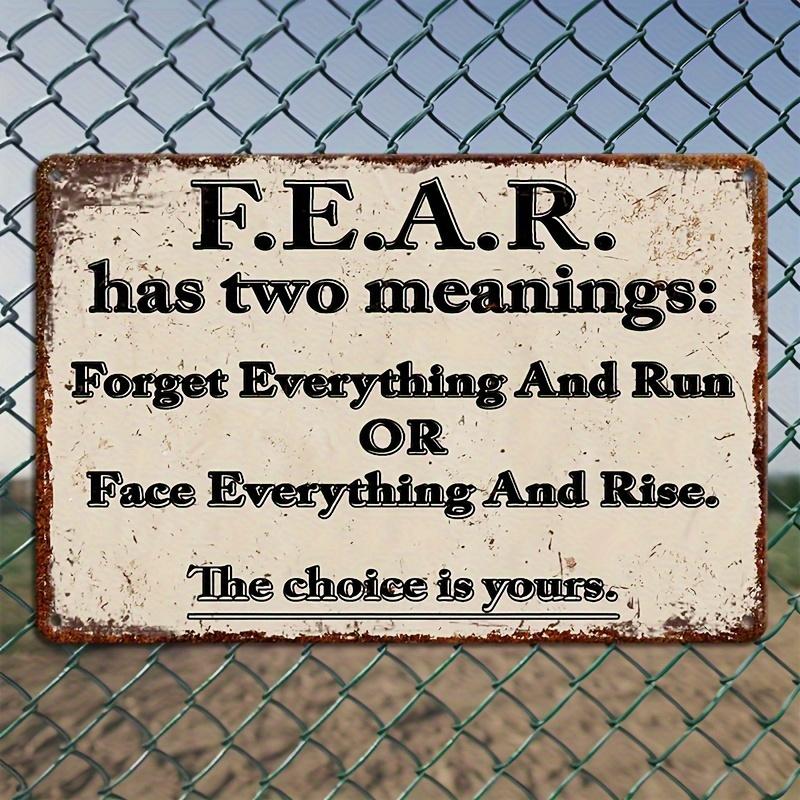 1pc Fear Explanation Philosophical Style Sign 8x12 Inch Thoughtful Decor for Home Office Bar Cafe Man Cave Gift Idea Inspirational Quote Wall Art Vintage Metal Plaque