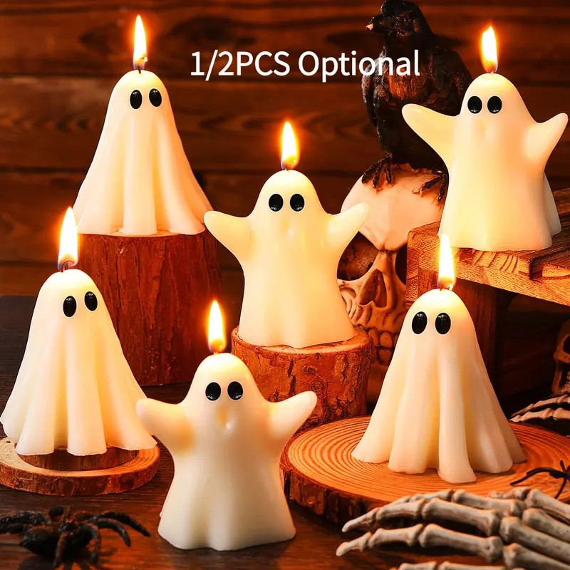 Halloween Large Ghost Aromatherapy Candles White Spooky Scented Halloween Candles Horror Gifts Aromatherapy CandlesTea Lights Goth Room Decor for Summer Dining Table Party Bedroom