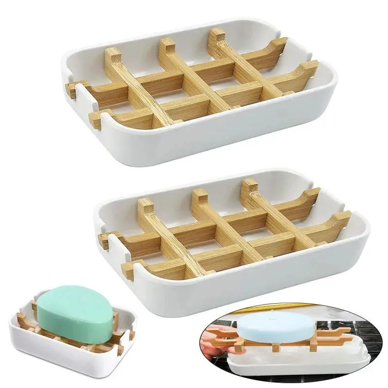 Bamboo Wooden Soap Dishes Bathroom Soap Storage Box with Self Draining Tray Wooden Bamboo Bar Soap Holder for Shower Bathtub