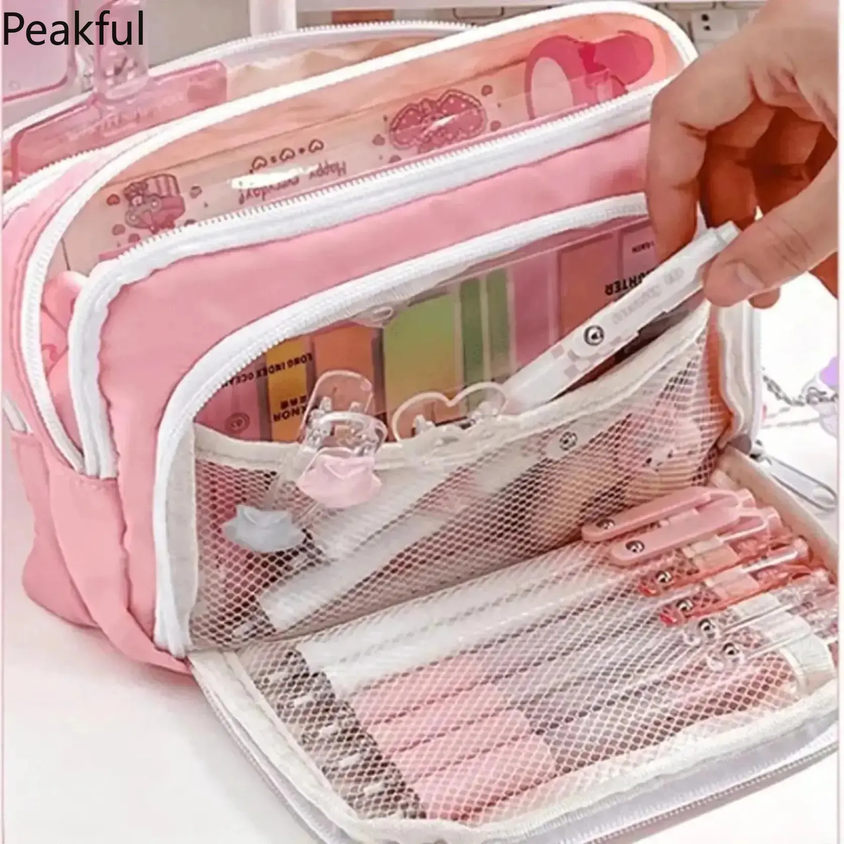Minimalist Clear Window Pencil Pouch, Large Capacity Multi-Purpose Stationery Bag for School & Travel, Cute Aesthetic Organizer for Teen Girls, Ideal Gift for Students