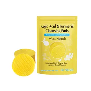 West Month Turmeric Kojic Acid Facial Cleansing Pads, Brightening, Gentle, Moisturizing, Nourishing Skincare Wipes