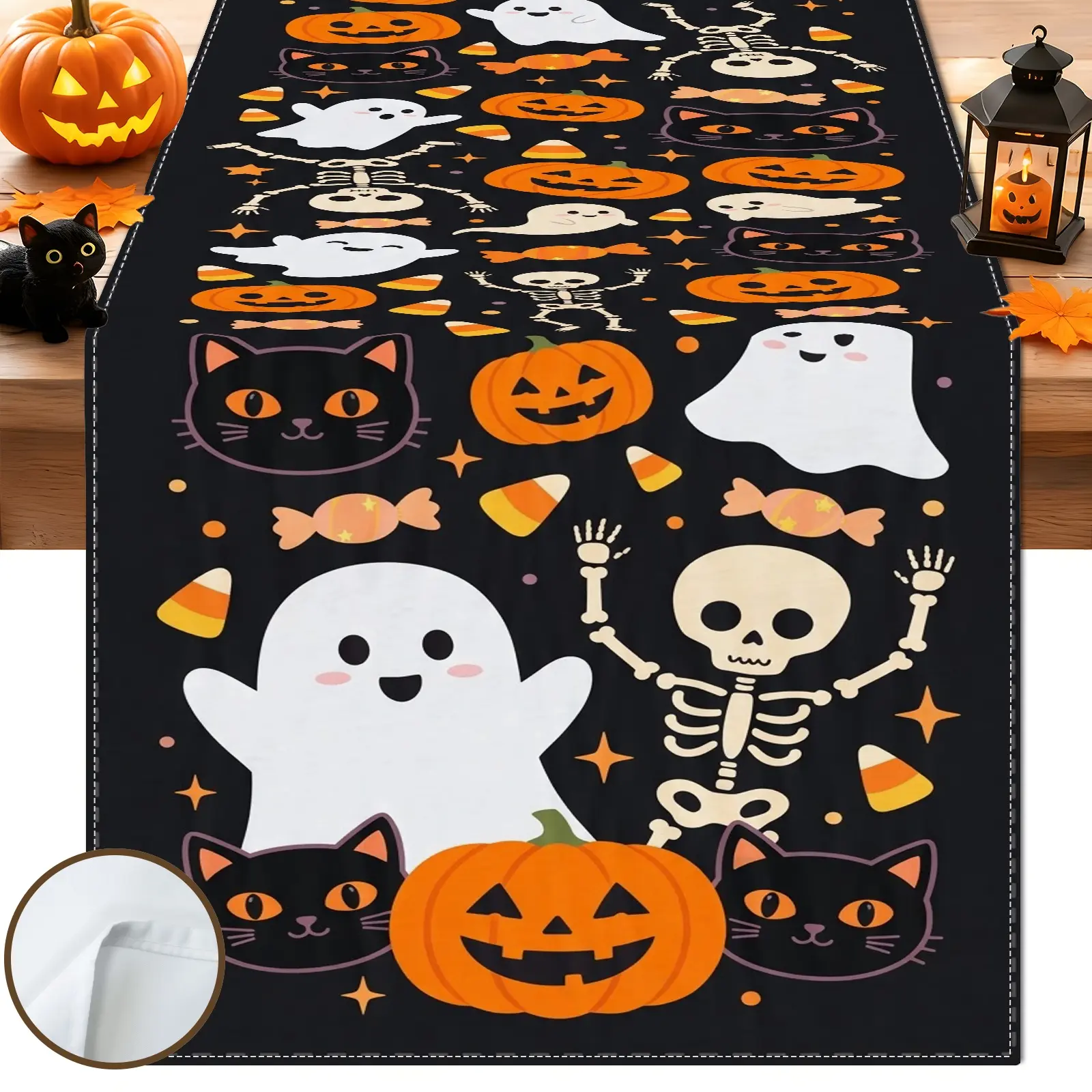 1pc Ghost Pumpkin Black Cat & Skeleton Table Runner, Cute Halloween Style, for Dining Table, Kitchen, Home Decor & Halloween Party, Halloween Table Decoration and Spooky Home Decor