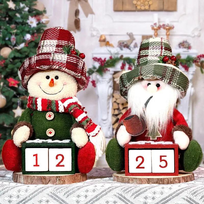 Vintage Plaid Snowman Hanging Decorations, Set of 2 Polyester Fiber, No Plug Needed, Perfect for Christmas Window Decorations