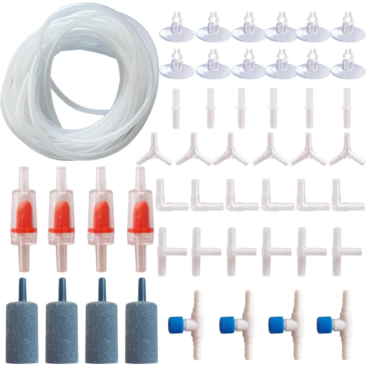 Air Pump Accessories - Contains Airline Tubing, Control Valve, Air Stones, Connectors, Check Valves, Suction Cups