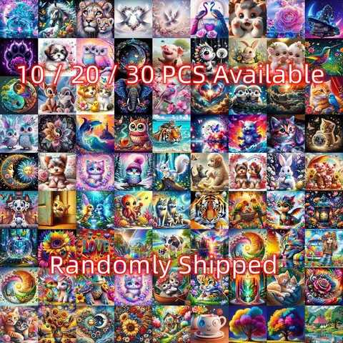 10/20/30pcs Diamond Painting Kit, DIY Diamond Art Crafts, Random Cartoon Animal Floral & Fantasy Pattern, 20x20cm (8x8in) Full Drill Art Set for Wall Decor, Perfect for Beginners Adults Gifts