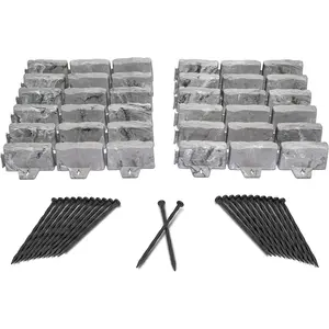No-Dig Landscape Edging with Anchoring Spikes, 2.7 in Tall Decorative Stone-Look Garden Border, 15 Foot Kit, Slate Gray