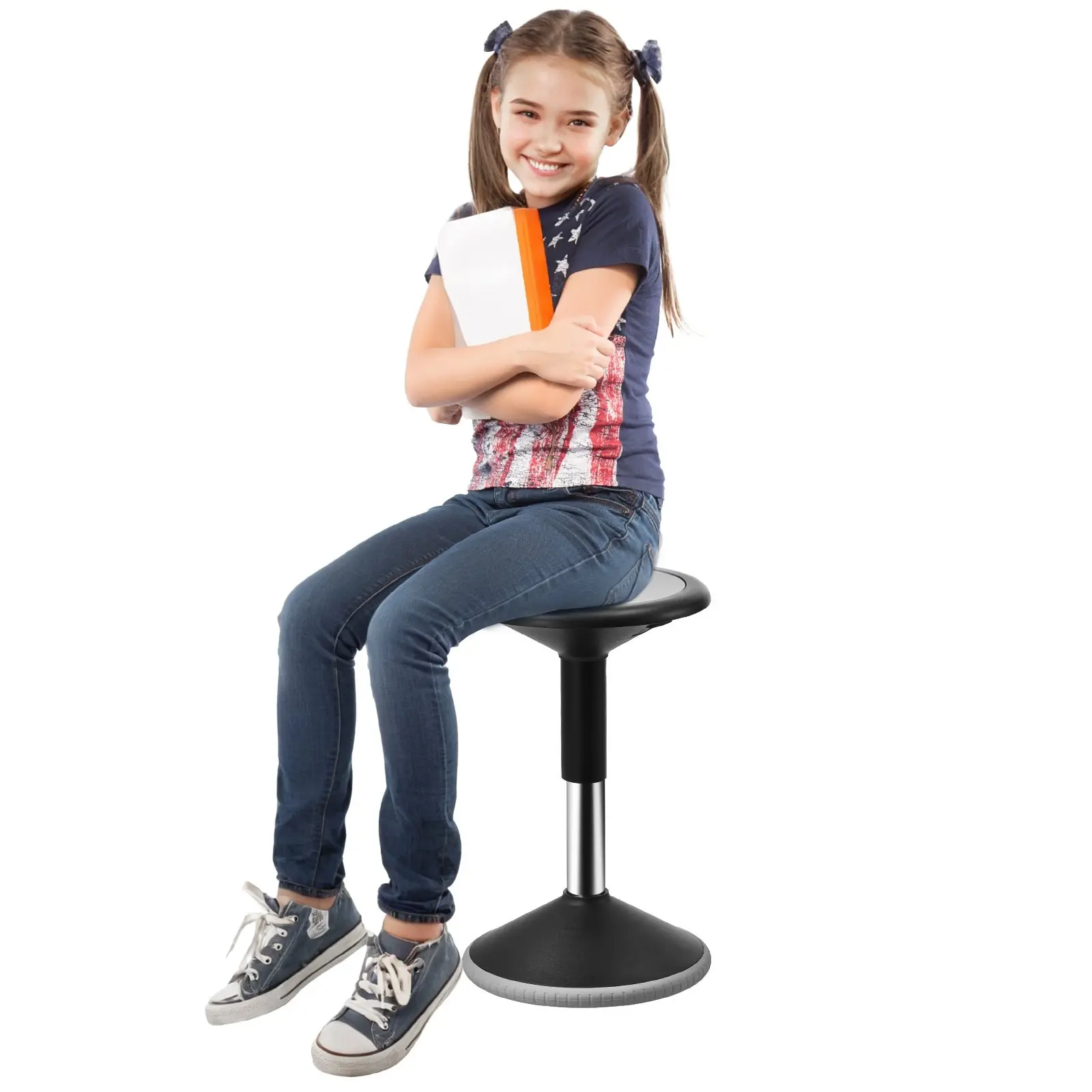 Wobble Chair Height-Adjustable 15.7-21.7 In Active Chair Flexible Seating Wobble Stool Made From PVC And ABS Improves Focus And Posture, Ideal For Schools, Office And Home, For Ages 12-18, Black