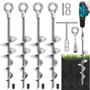 Ground Anchors Screw in, 18 Inch Ground Anchors Heavy Duty  Auger Anchors Trampoline Stakes Kit High Wind for Swing Set Shed Rv Canopy Gazebo Mobile  Tree Playground , 4 Pack