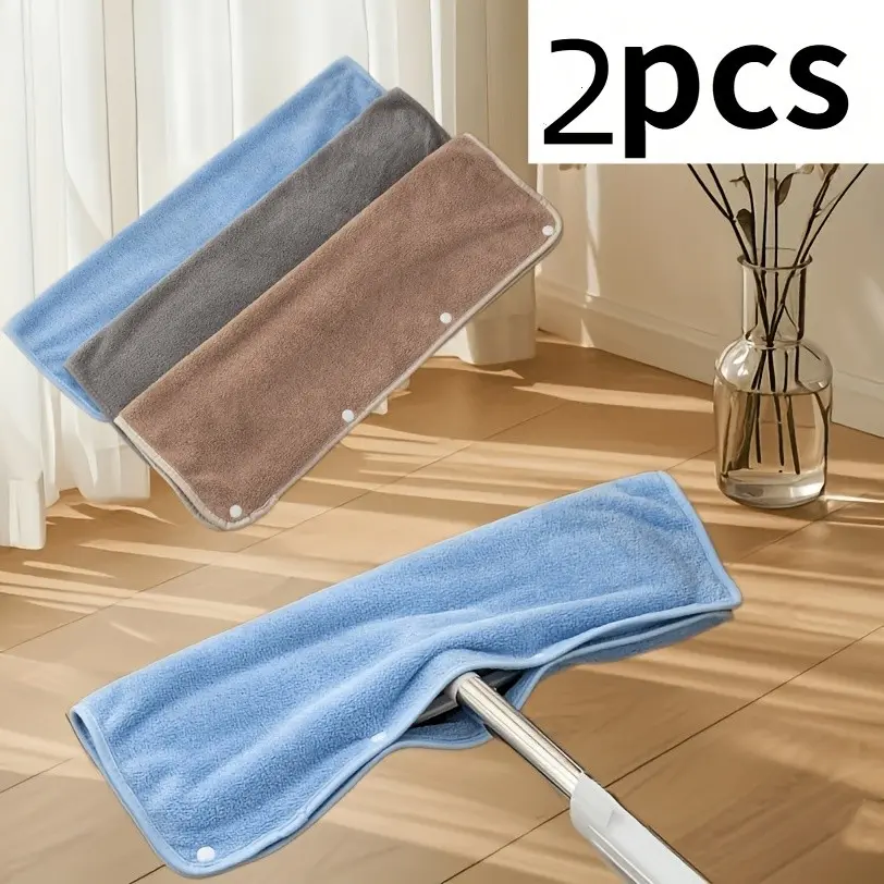 2-Piece Floor Scrubber Set, Clip-On Cover, Coral Fleece Cleaning Cloth, Absorbent Mop Sleeve, Thickened, Non-Shedding