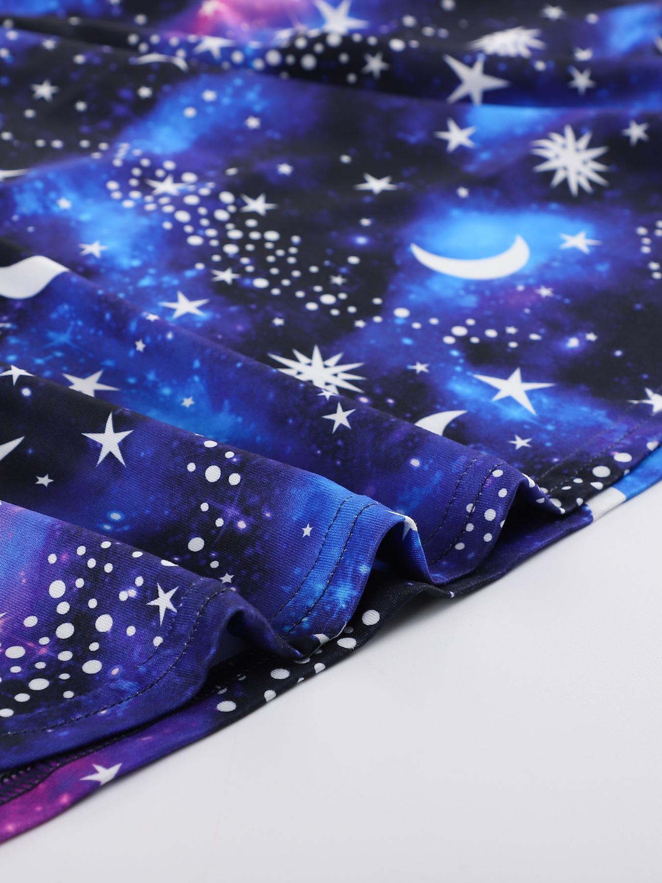 [Plus Size] Galaxy Print Scoop Neck Tank Nightdress, Casual Comfy Sleeveless Fitted Sleep Dress, Summer Nightwear, Women's Sleepwear & Loungewear for All Seasons, Clothing, Summer Wear 2024