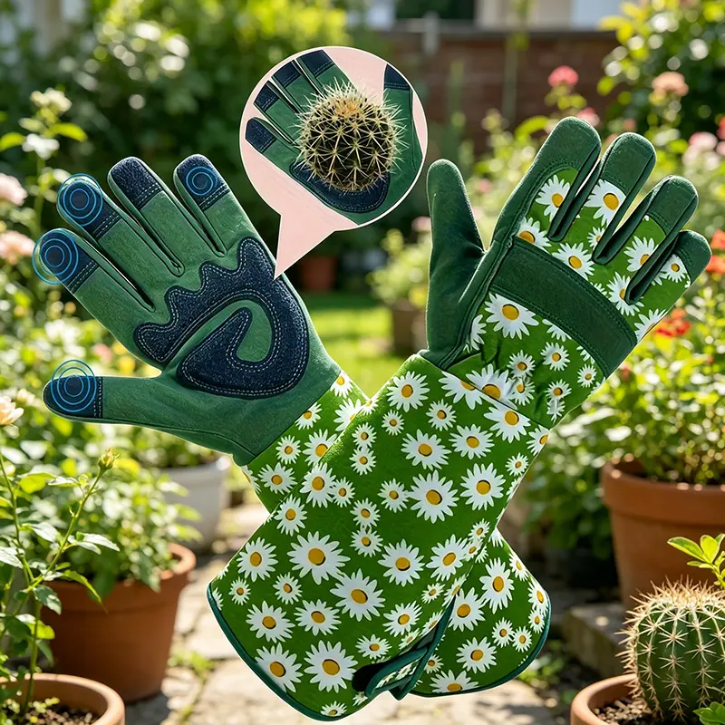 1 Pair Ambidextrous Thorn Proof Gardening Gloves, Polyester Material, Lead & Latex Free, Touch Screen Compatible, Breathable with Reinforced Fingertips & Extended Sleeves for Rose Pruning & Outdoor Work
