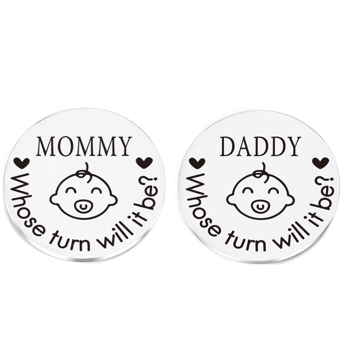 Creative Newborn Decision Coin Keychain Stainless Steel Baby Keepsake, Funny Parenting Decision Maker Coin Bag Charm, Baby Shower Gift for New Parents, Cute Baby Keychain Keepsake, Viral Gift Idea
