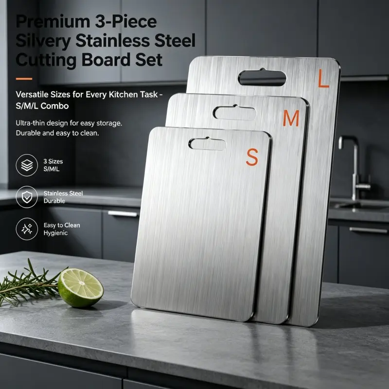 3 sizes stainless steel cutting board set S M L durable easy clean hanging metal chopping tray multi purpose kitchen fruit meat vegetable cutting supplies