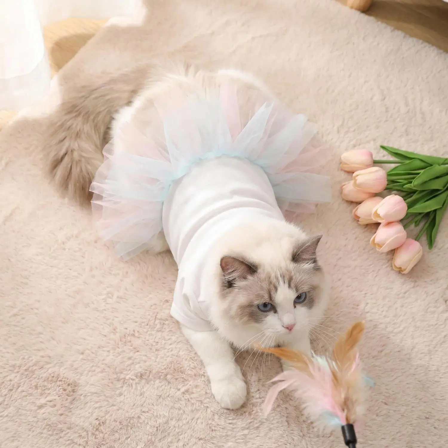 1PC Pink Blue Gradient Mesh Chiffon Dog Princess Dress Cute Breathable Pet Party Dress Suitable for Small and Medium Sized Cats and Dogs
