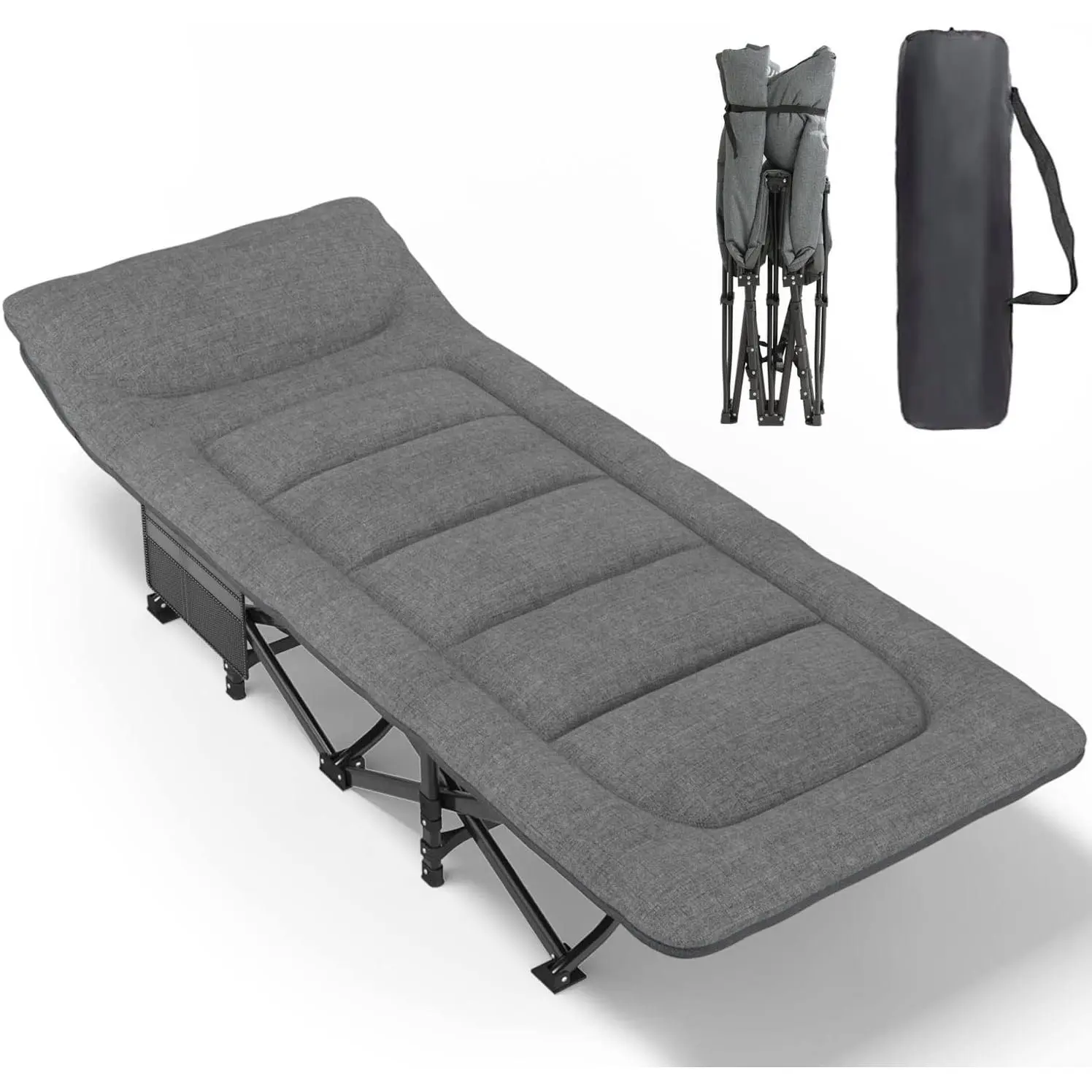Camping Cot  Adults with Cushion and Pillow, Portable Folding Bed  Sleeping, Lightweight Tent cot with Carry Bag Supports 450 lbs (Grey)