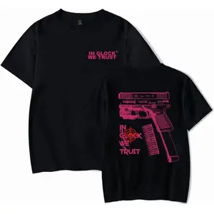Men's Unisex Crew Neck Shortsleeve Cotton Graphic Tee - Distressed "In Glock We Trust", 2nd Amendment, Tactical Streetwear, Classic Stylish Casual Top, Gift for Gun Enthusiasts (Pairs with Jeans)