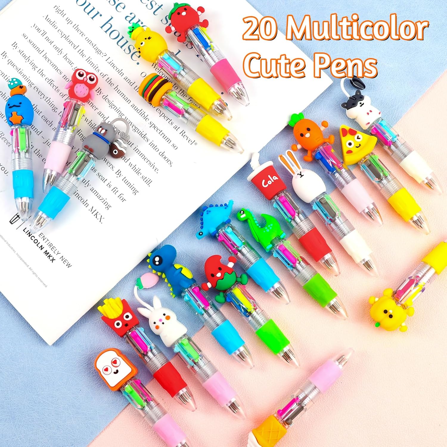 20 Mini Cartoon Multicolor Pens, 4-In-1 Cute Ballpoint Pens, Fun Kawaii Pencils, Kids' Christmas Party Birthday Gifts, Funny Teacher Pens