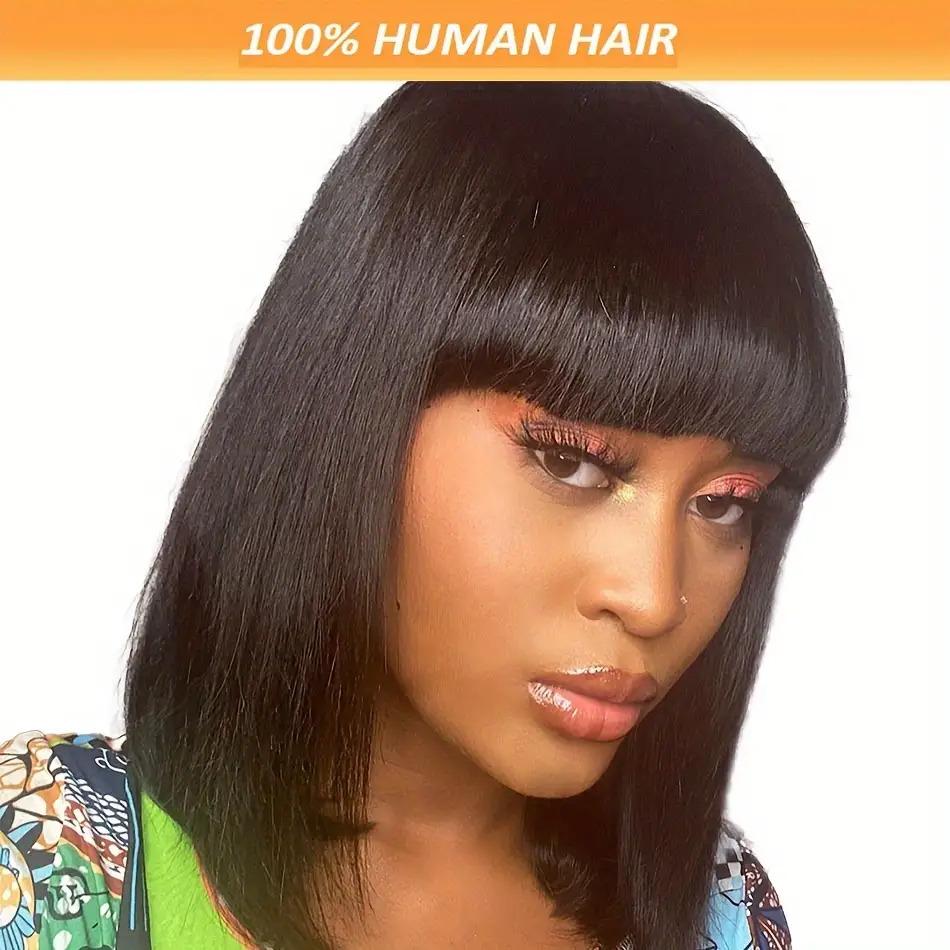 Human Hair Bob Wig with Bangs 16 Inch Glueless 150% Density New Arrived Brazilian Human Hair Bob Wig with Bangs  main image 4
