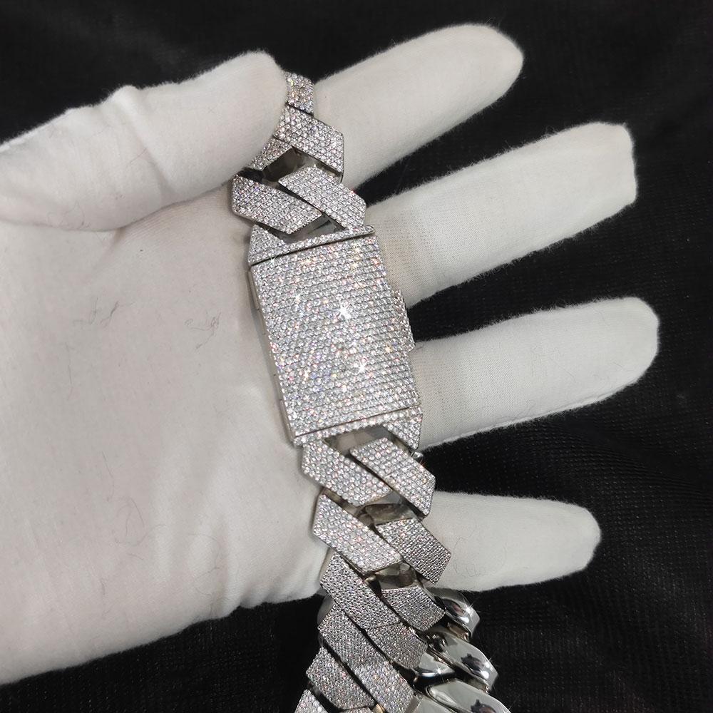 Pass  Test  25mm Wide 4Rows  Solid Silver Cuban link chain for Rapper Hip Hop Iced Out Necklace