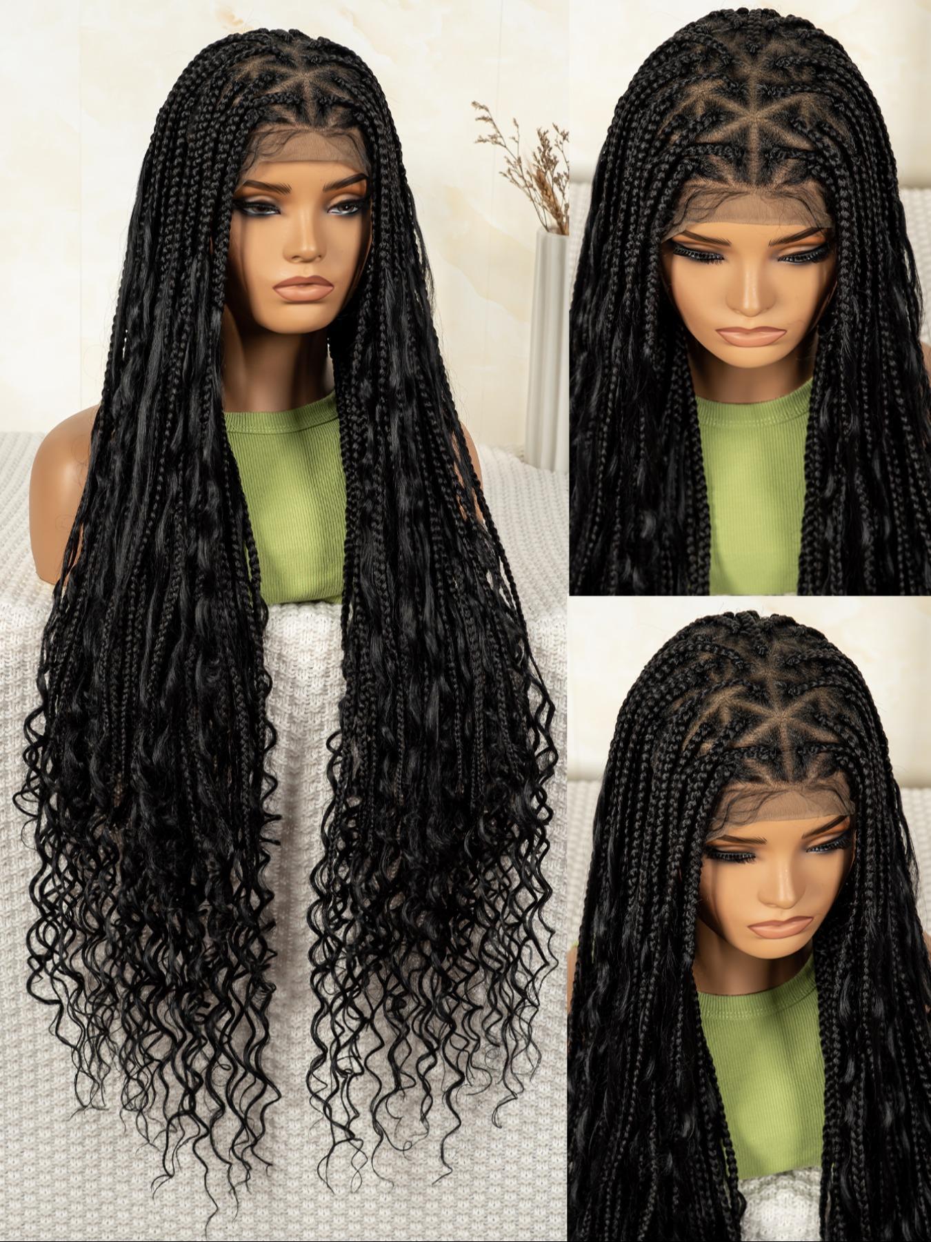 Long Curly Wigs, Wigs for Women, Gorgeous Fluffy Wigs with Baby Hair Bangs, Synthetic Braided Lace Wigs for Party, Daily Use